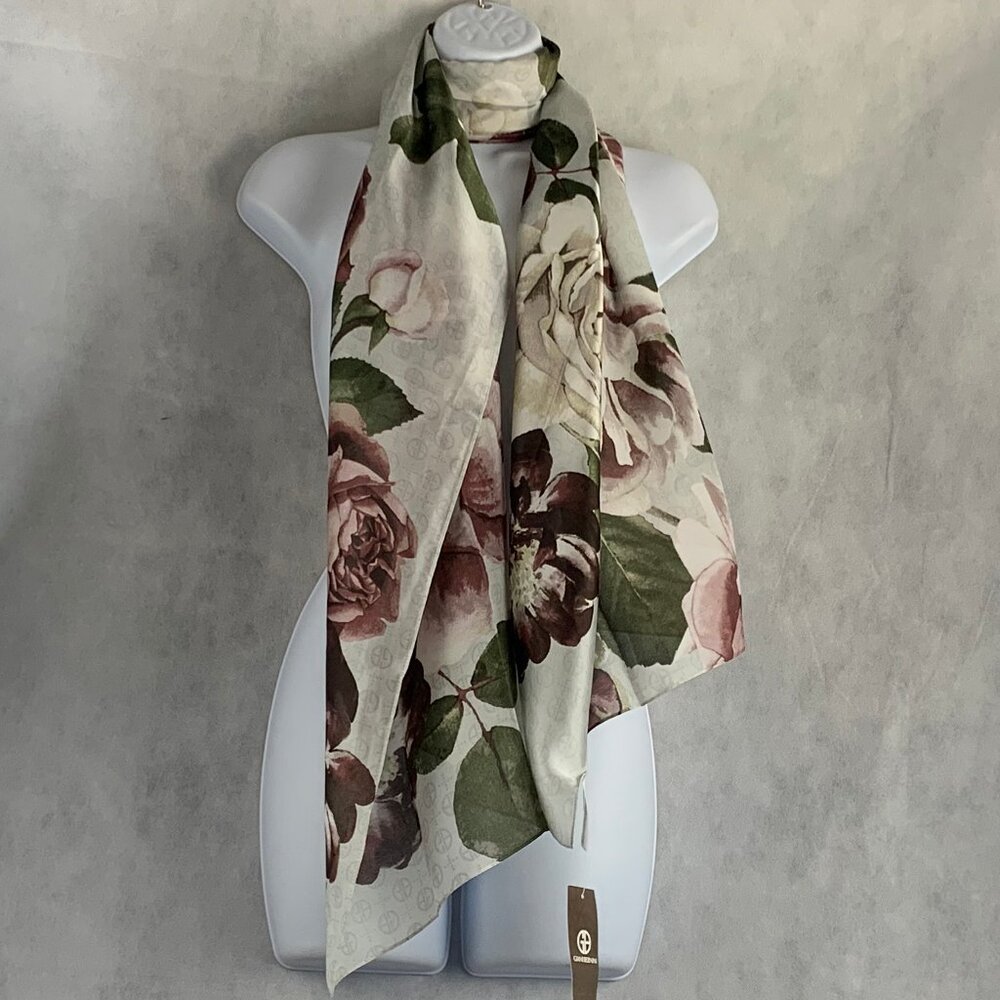 Giani Bernini Women's Peony Logo Oblong Floral Scarf, Blush Neutral, One Size